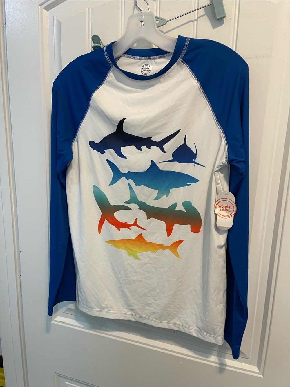 Boys' Blue & White Shark Graphic Rash Guard NWT